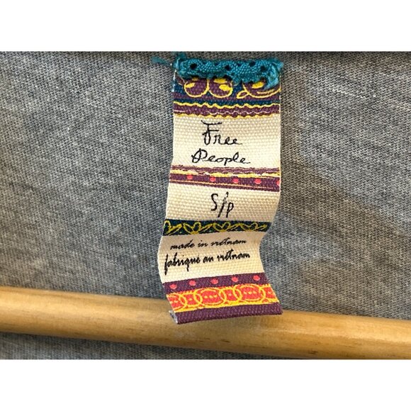 Y2K Free People Boho Hoodie Gray Knit Crochet Patchwork Pullover Festival Small - Picture 2 of 6